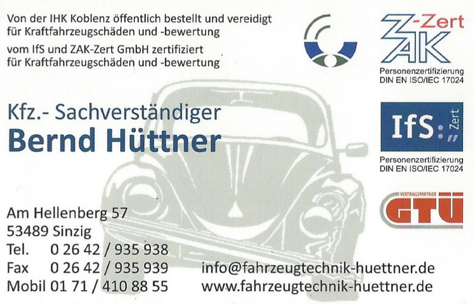 KFZ - Sachverständiger Bernd Hüttner in Sinzig am Rhein - Logo