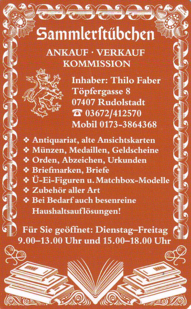 Sammlerstübchen Thilo Faber in Rudolstadt - Logo