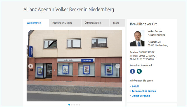 Allianz Hauptvertretung Volker Becker Niedernberg Offnungszeiten Telefon Adresse