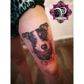 Hunde Portrait auf dem Oberschenkel. www.pink-tattoo.de