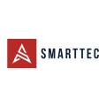Das Smarttec-Unternehmenslogo mit wei&szlig;er Rakete auf rotem Hintergrund.