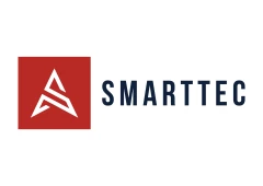 Das Smarttec-Unternehmenslogo mit weißer Rakete auf rotem Hintergrund.