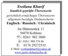 Svetlana Kharif staatlich geprüfte Übersetzerin Koblenz